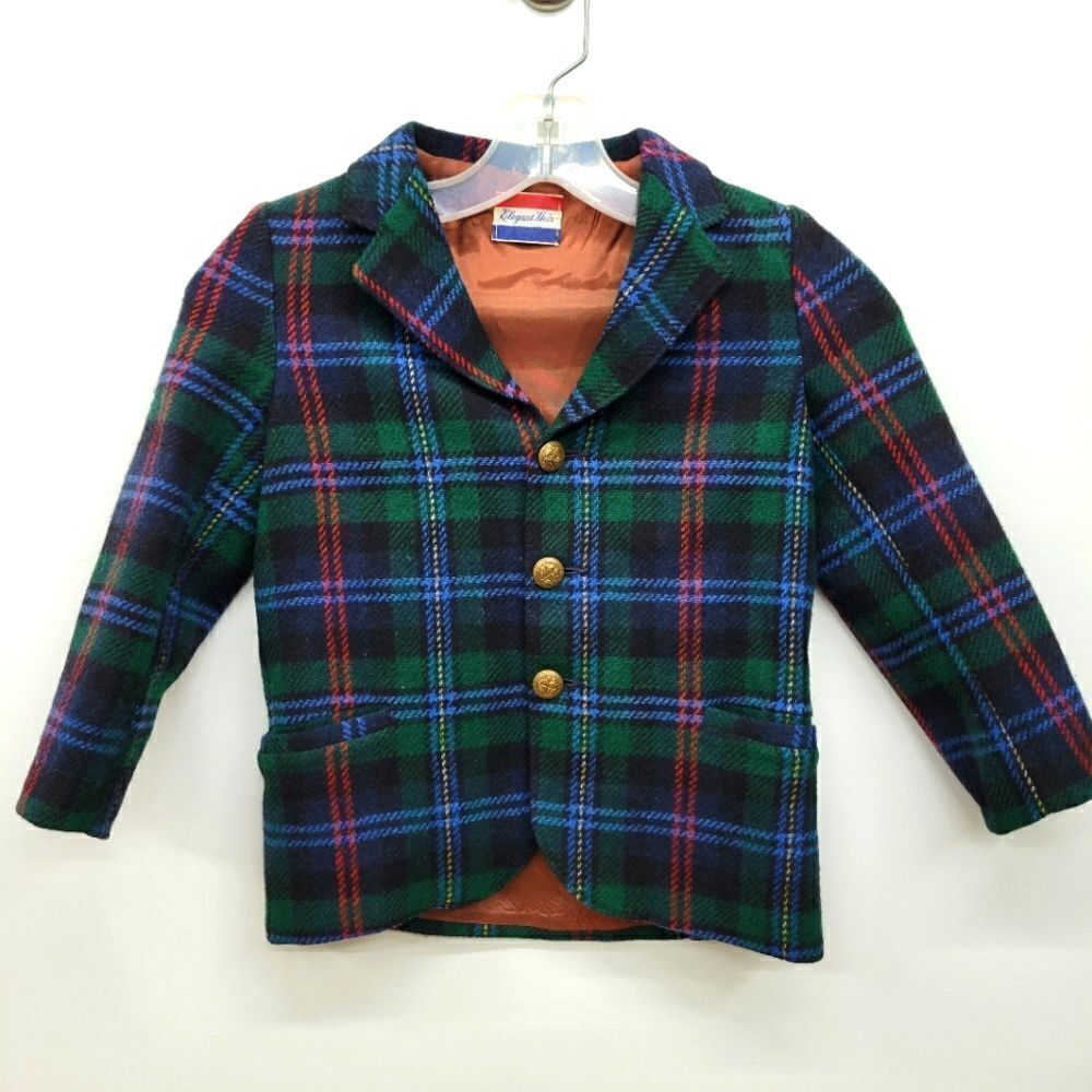 Vintage Sakowitz Elegant Heir Wool Plaid Lined Children's Suit Jacket Blazer